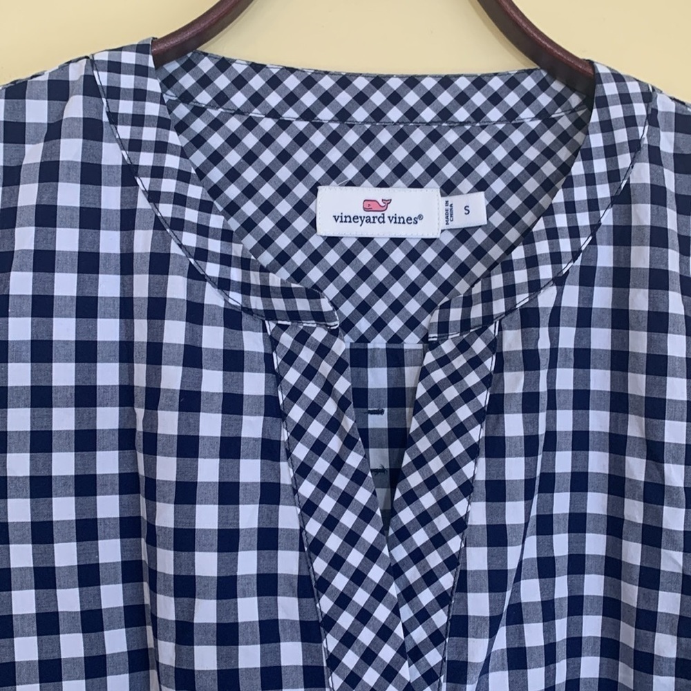 Vineyard Vines 100% Cotton Mixed Gingham Tie Sleeve High Low Hem Pullover Top S - Picture 8 of 17